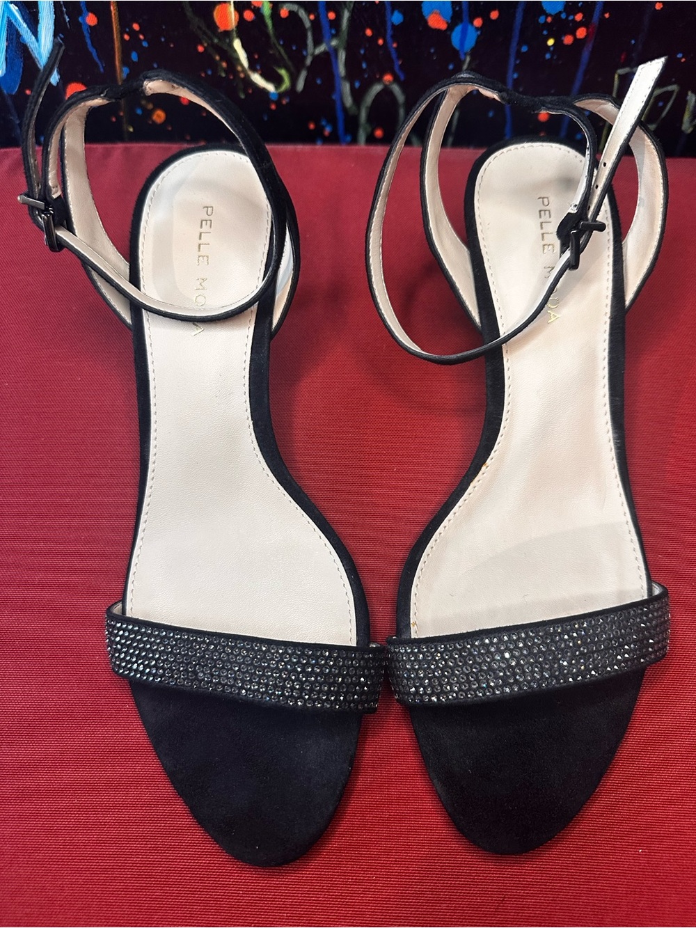 No.71 Pelle Moda Black Crystal-Trim Ankle-Strap Heels
